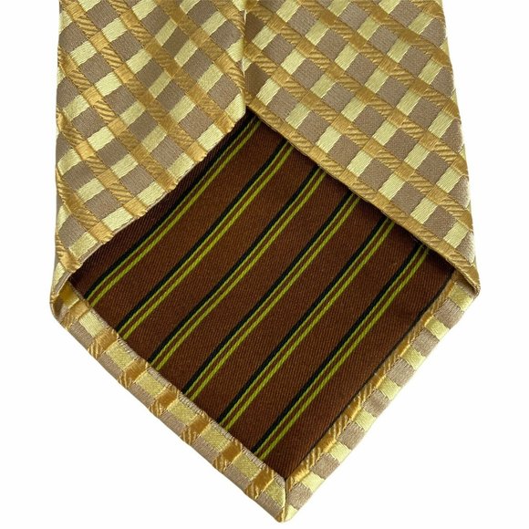 BCBG Attitude Yellow Gold Intersecting Stripes Tie - Picture 6 of 9